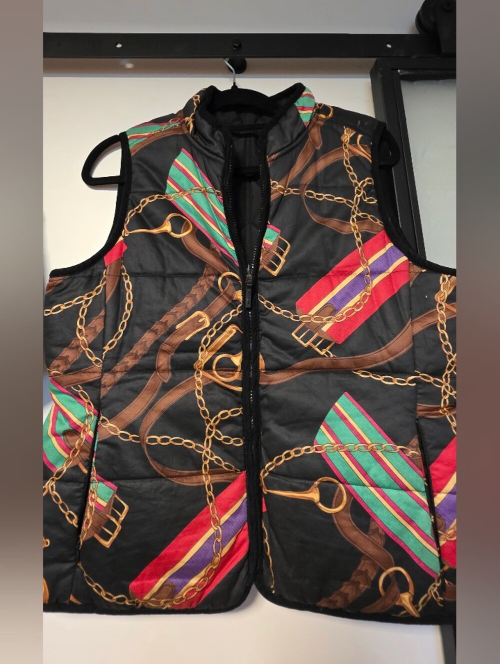 Vintage Lauren Ralph Lauren Reversible Equestrian Print Quilted Vest Size L - Picture 2 of 9